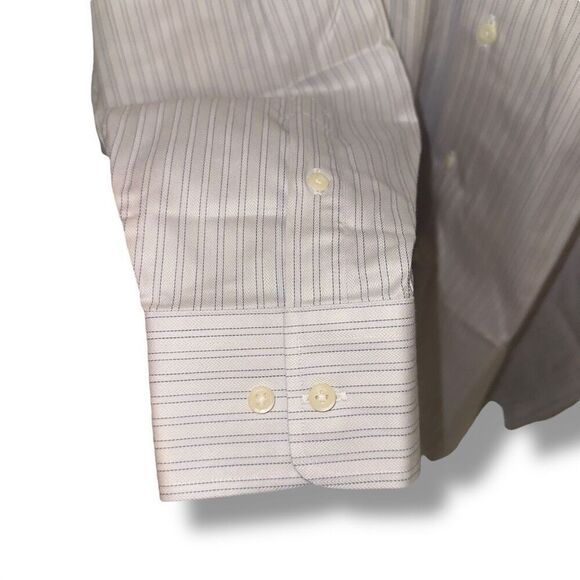 David Donahue White & Gray Striped Dress Shirt Size L 16.5 34/35 - Picture 5 of 8